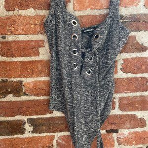 Express Ribbed Lace Front Bodysuit XS